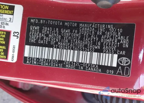 2010 Toyota Corolla S из США, поврежденный, VIN 2T1BU4EE1AC513452